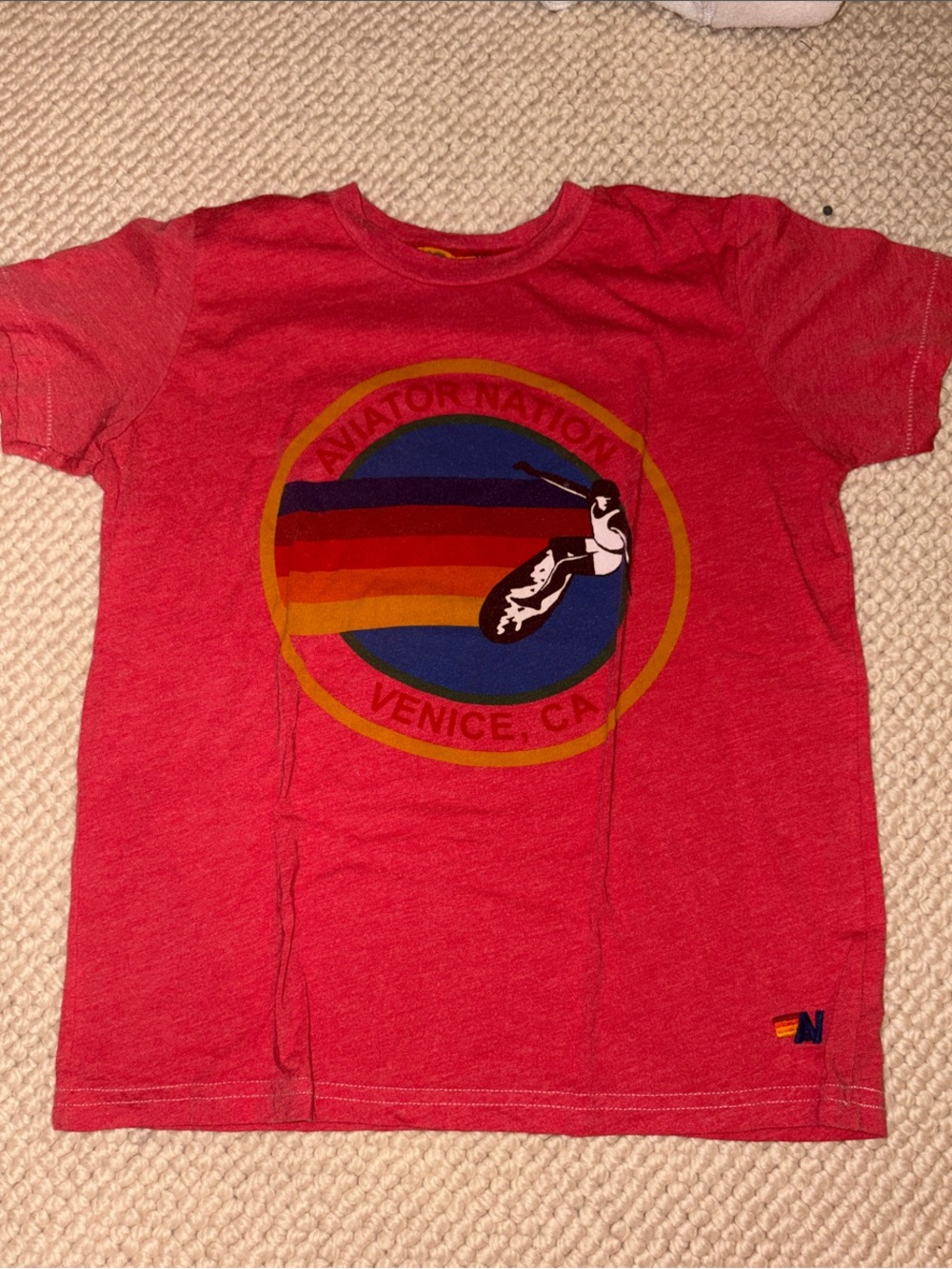 Aviator Nation Kids Coral Red Retro Stripe Graphic Tee
